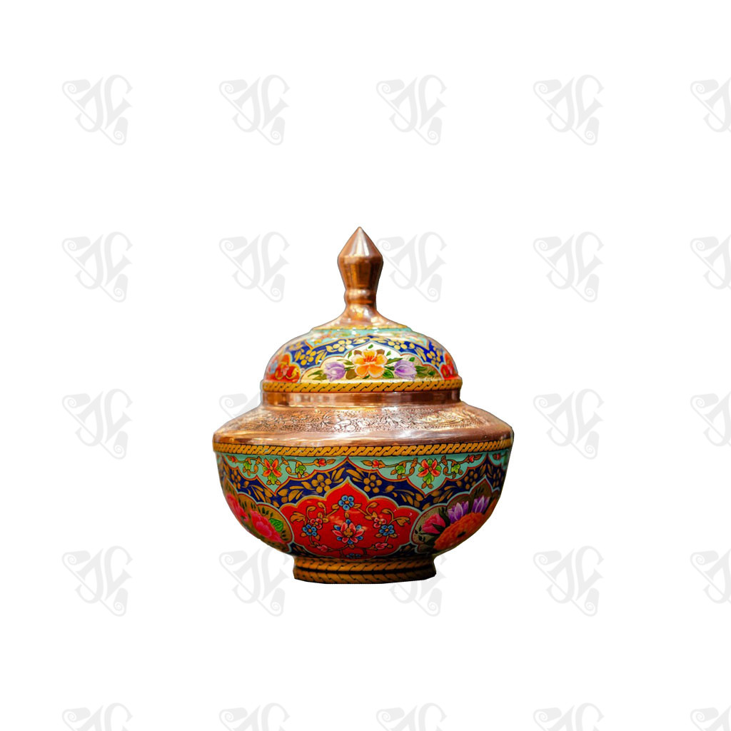 Hand-Painted Persian Enamelwork Sugar/Candy Bowl