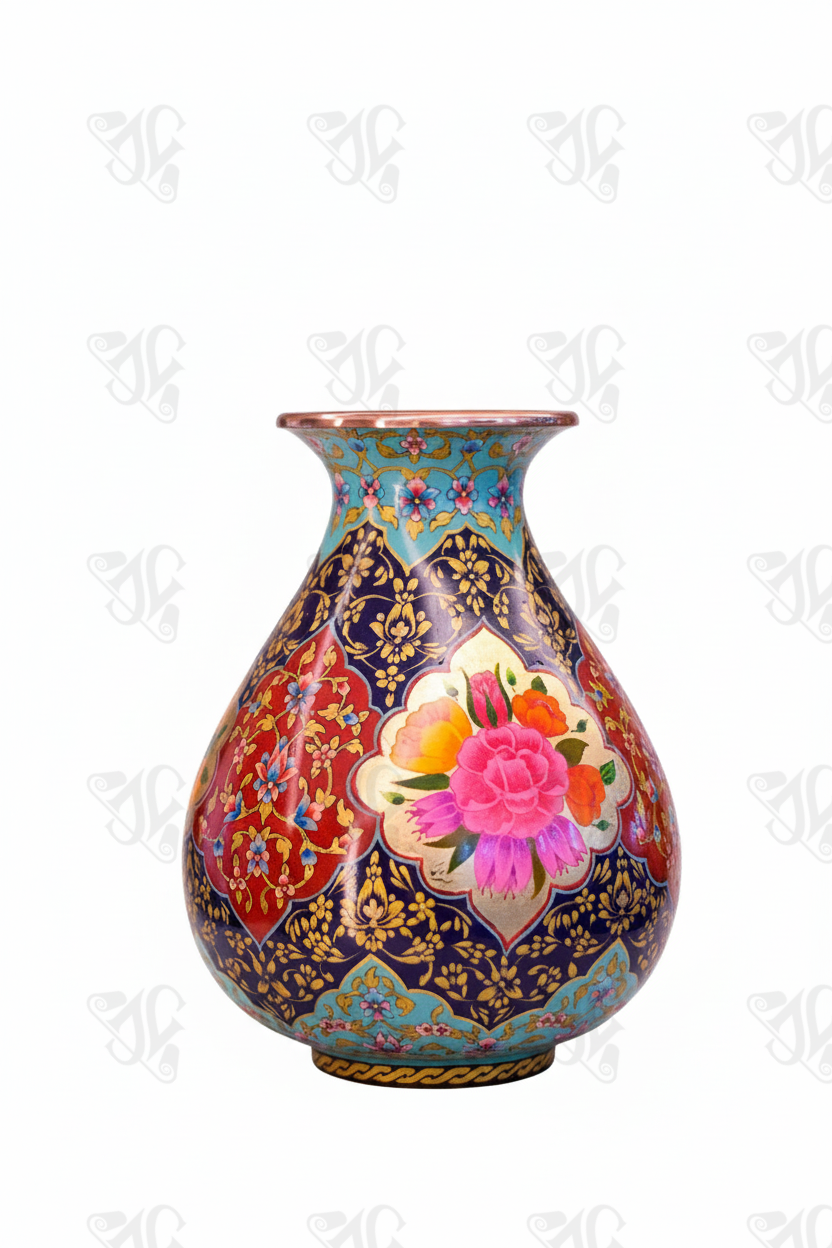 Lajvardi and Red Copper Enamelware Vase