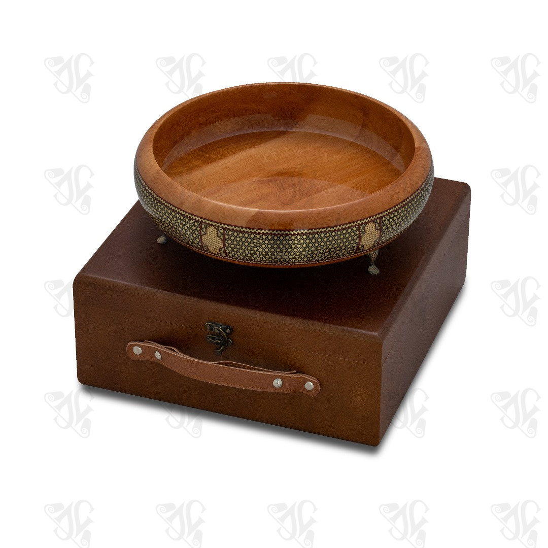 Persian Khatamkari Lidded &amp; Footed Wooden Bowl with Gift Box