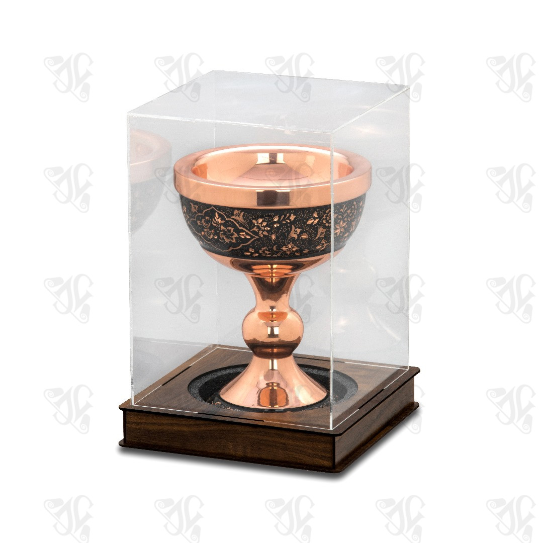 Persian Engraved Copper Footed Bowl in Acrylic Display Case