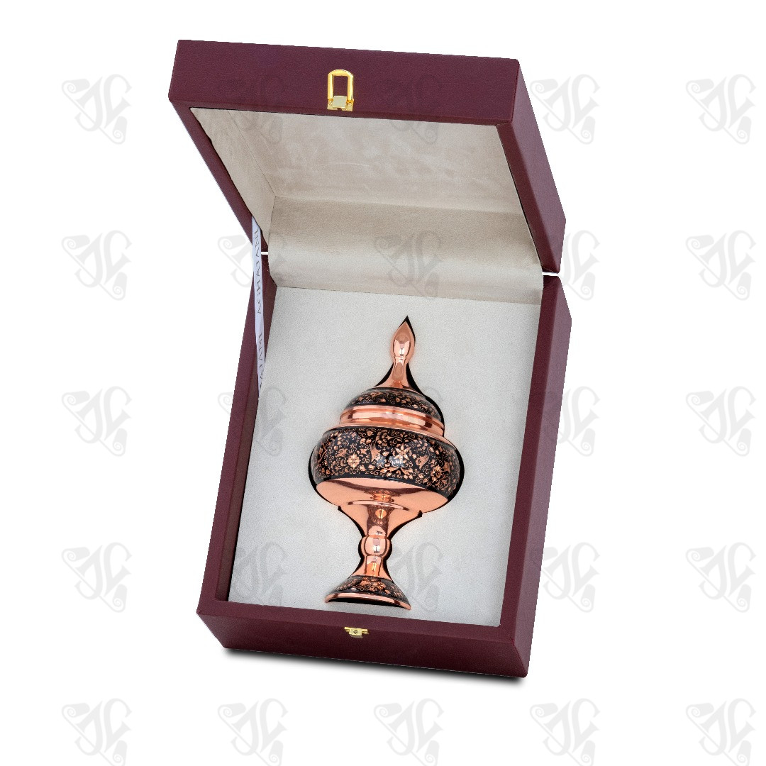 Persian Engraved Copper Lidded &amp; Footed Bowl with Gift Box