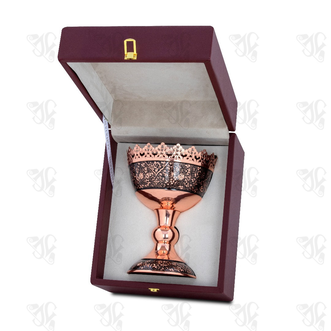 Persian Engraved Copper Ornate-Top Bowl with Gift Box