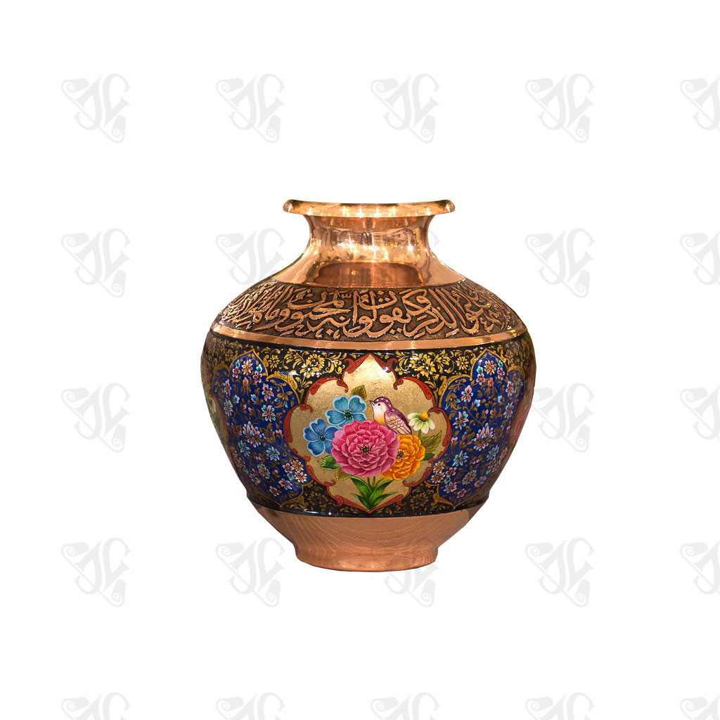 Persian Engraved &amp; Enamelwork Vase - Mina Kari &amp; Ghalam Zani