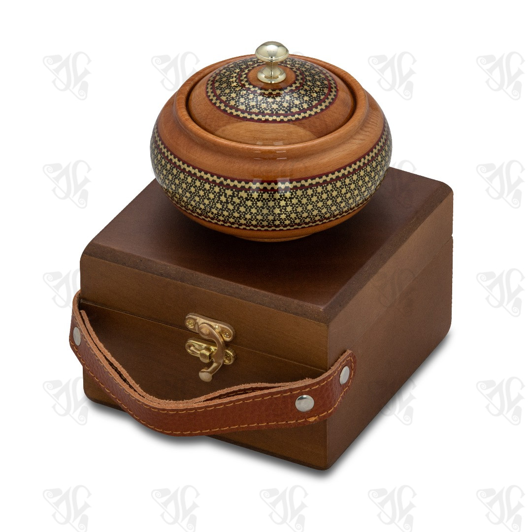 Persian Khatamkari Lidded Wooden Candy/Nut Bowl with Gift Box