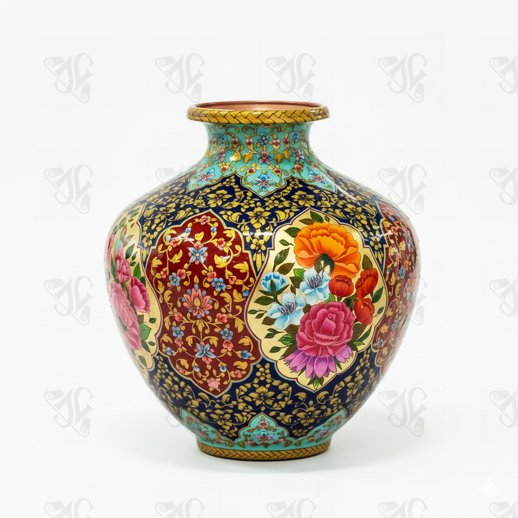 Turquoise and Lajvardi Copper Enamelware Vase