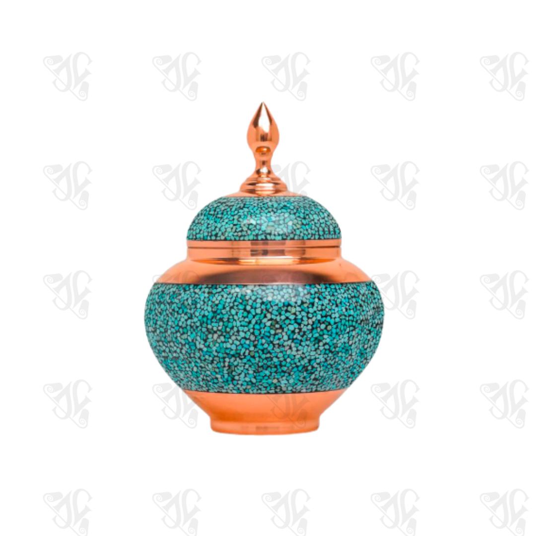 Turquoise Inlaying Sugar Bowl, Pure Copper