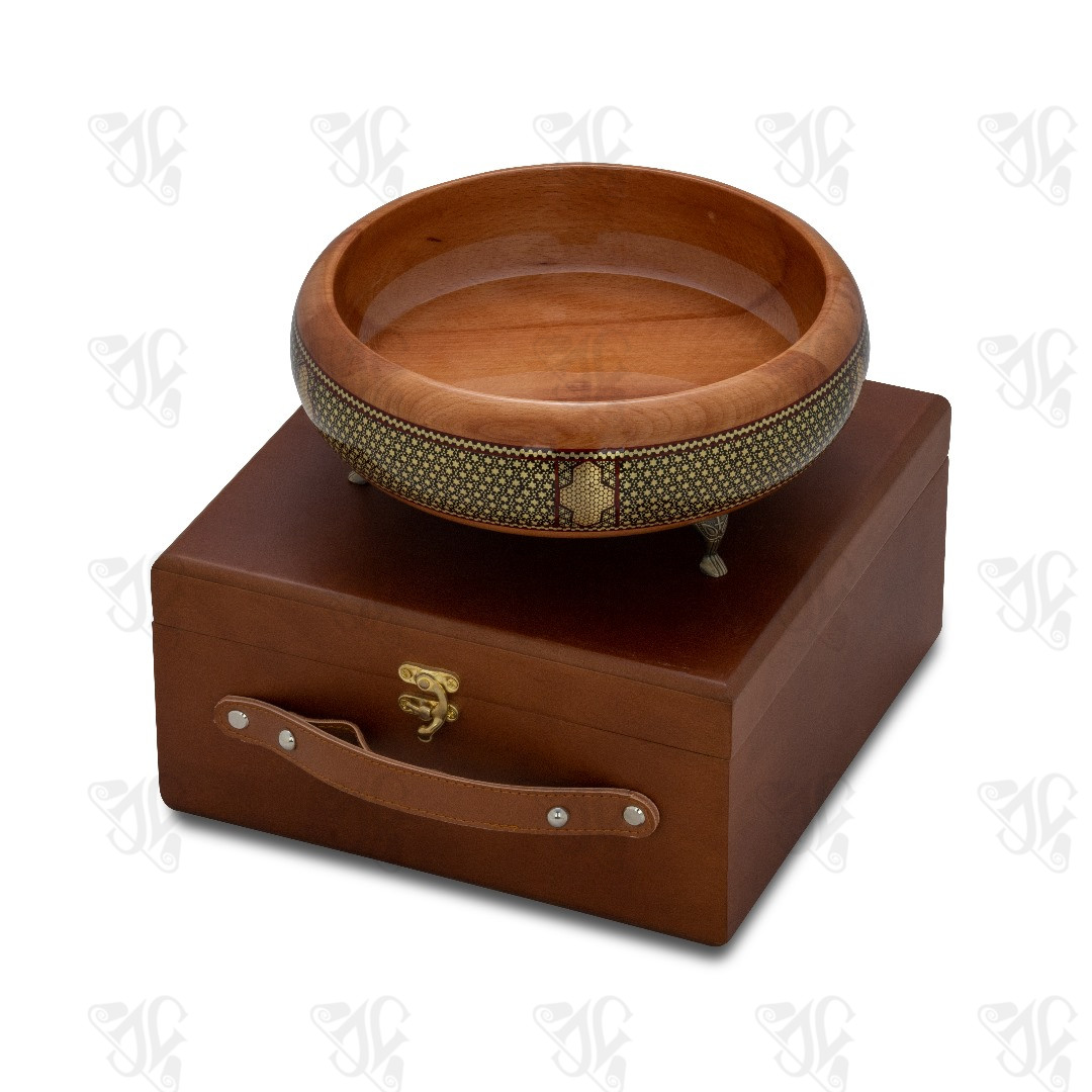 Persian Khatamkari Footed Wooden Bowl with Gift Box